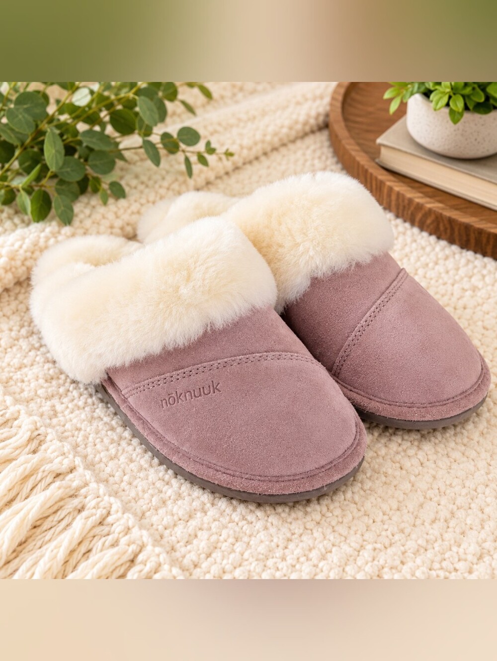 Cozy Pink Shearling-Lined Slip-On Slippers